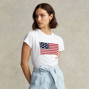Polo Ralph Lauren crochet flag white tee shirt
